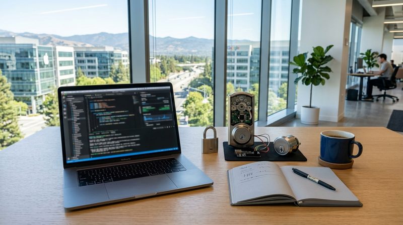 Research desk with lock hardware and Mountain View area documentation